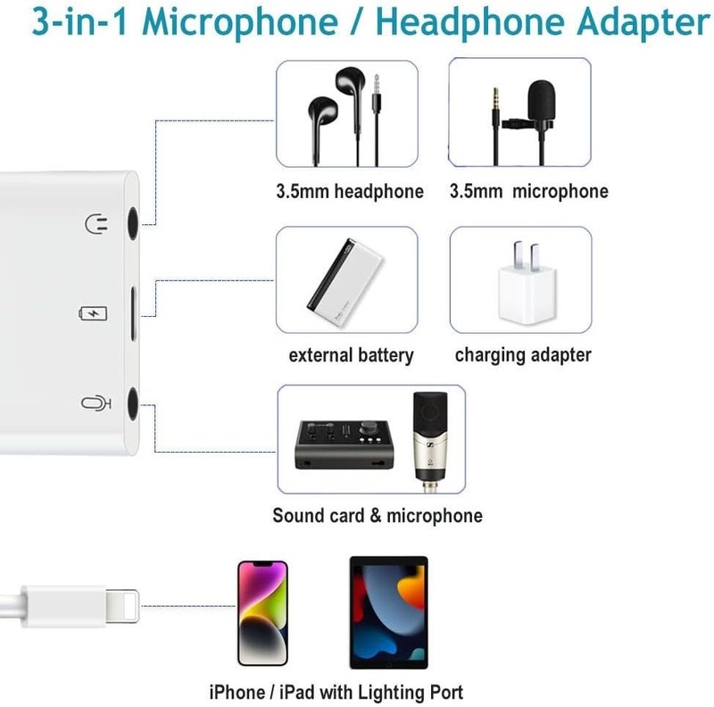 iPhone Microphone Adapter for Live-Streaming Lightening to & White gallery