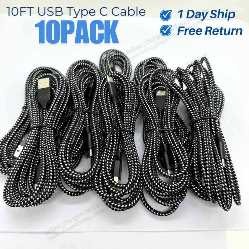 10ft USB-C Type C Cable 10X Fast Charger Long Cord For iPhone 15 16 Samsung Lot