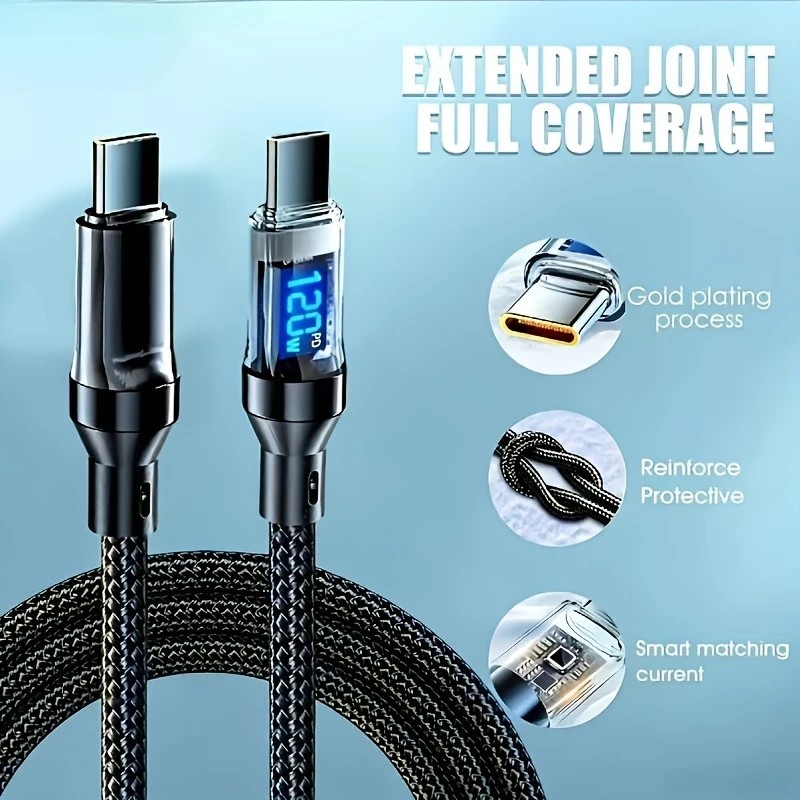 USB C Fast Charging Cable with LED Display Type C Charger Cord USB A to USB C / gallery