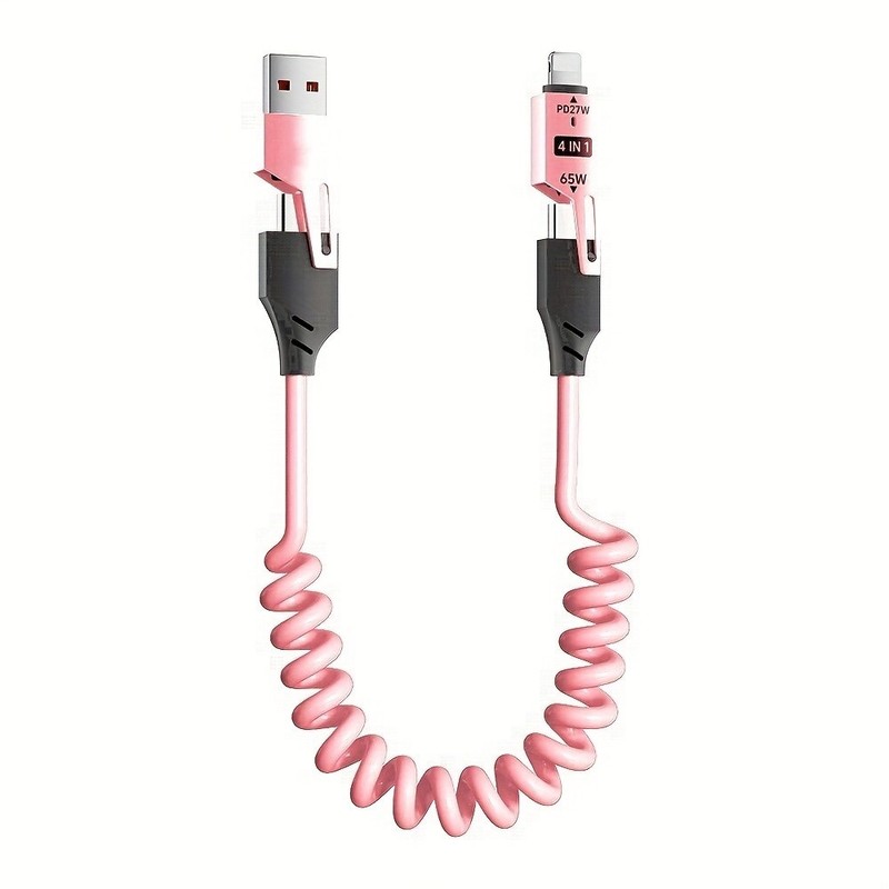 4-in-1 Coiled Fast Charging Cable USB-C Multi-Device Cord, Universal NEW US gallery