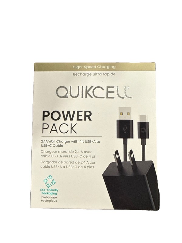 Quikcell Power Pack 2.4A Wall Charger with 4Ft USB-A to 8-Pin Cable