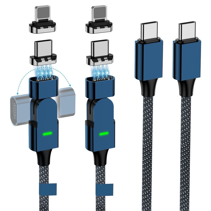 100W USB C Magnetic Charging Cable, 180° Rotation 2 in 1 Magnetic Phone Charg...