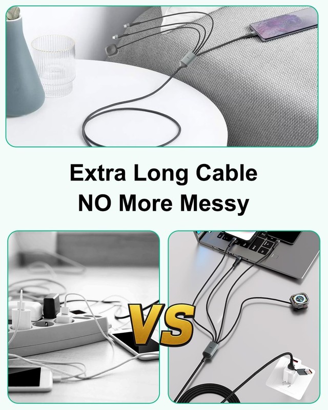100W 2 USB C Multi Charging Cable for Apple Watch 10FT, USB C Fast Charging Cord gallery