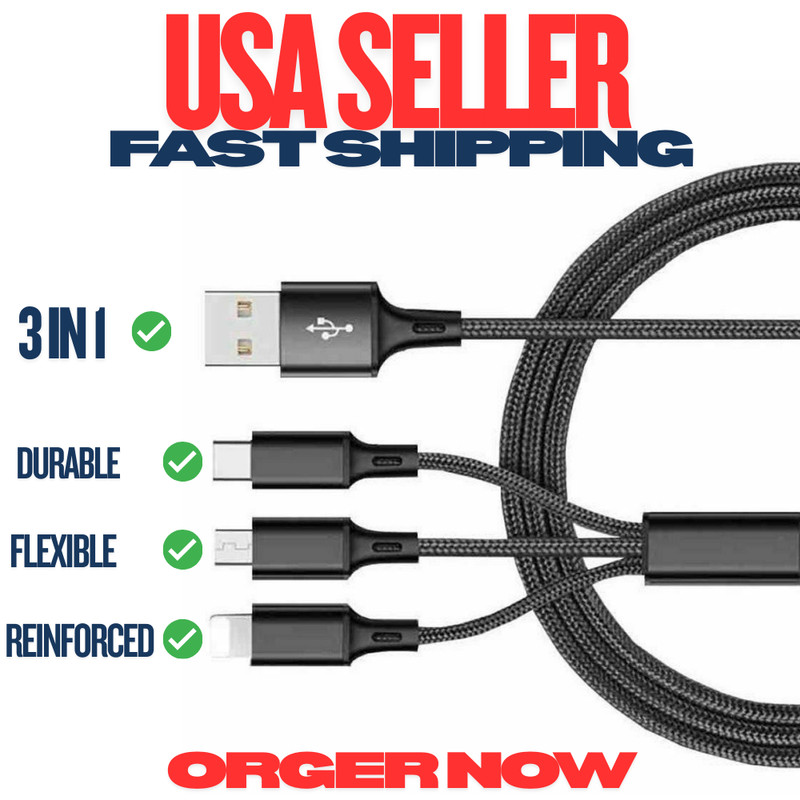 3 in 1 Fast USB Charging Cable Universal Function Charger Cord