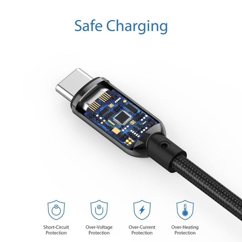 SOOPII 100W 4Ft USB C to USB C Cable Fast Charge, Nylon Braided Cable with LED D gallery