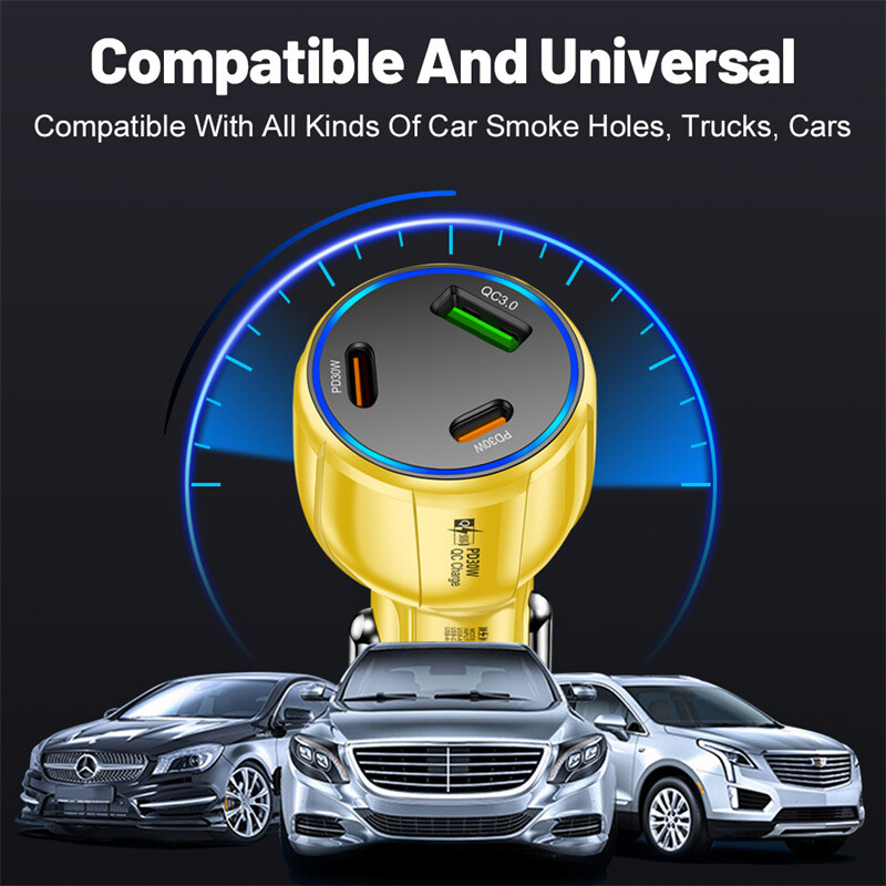90W Fast Charging Block Type C Car Charger For Samsung iPhone Android Cell Phone gallery
