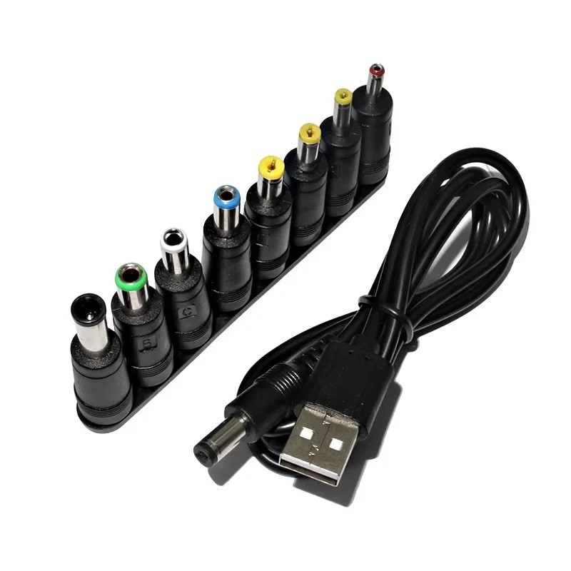 USB 5V to DC Jack 12V Charging Cable Power Cord 5.5*2.1mm with 8 Sizes Connector