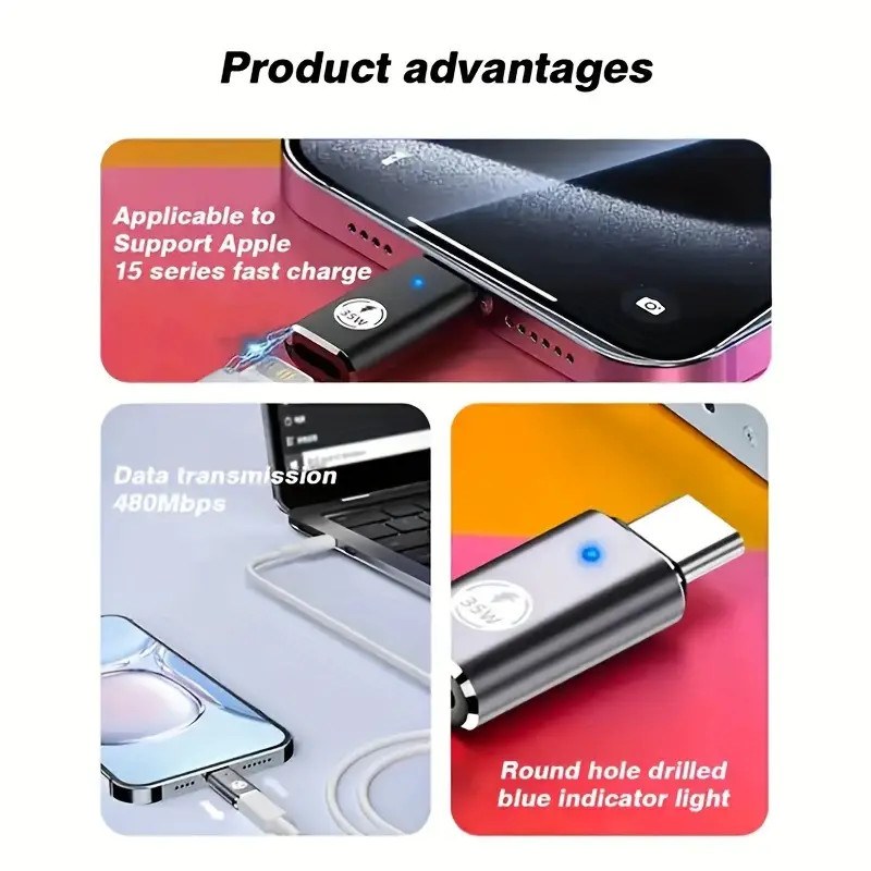 35W USB-C Male to iOS Female Adapter + lanyard For iPhone 15 Pro Max 15 Plus Lot gallery