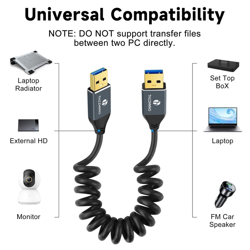 0.753.3FT Coiled USB Type A Cable 5Gbps Retractable Data Transfer Cord gallery