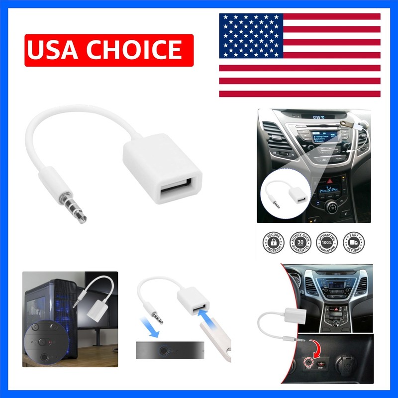 USB to Aux Audio Adapter, 3.5mm Only Used Car Player Male Jack | Plug to Fema...