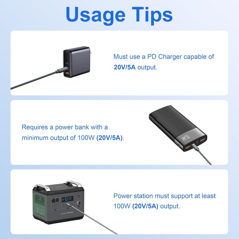 10FT USB C to DC Power Cable 100W, Waterproof Outdoor Type C Cord for High Power gallery