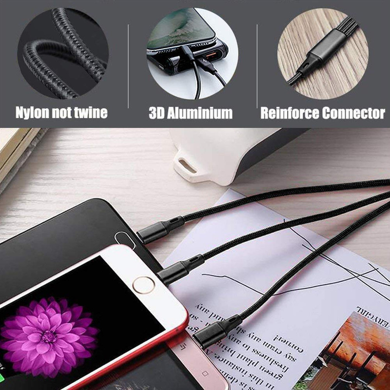 Multi USB Charging Cable 3A, (2Pack 6.6FT)3 in 1 Fast Charger Cord Connector wit gallery