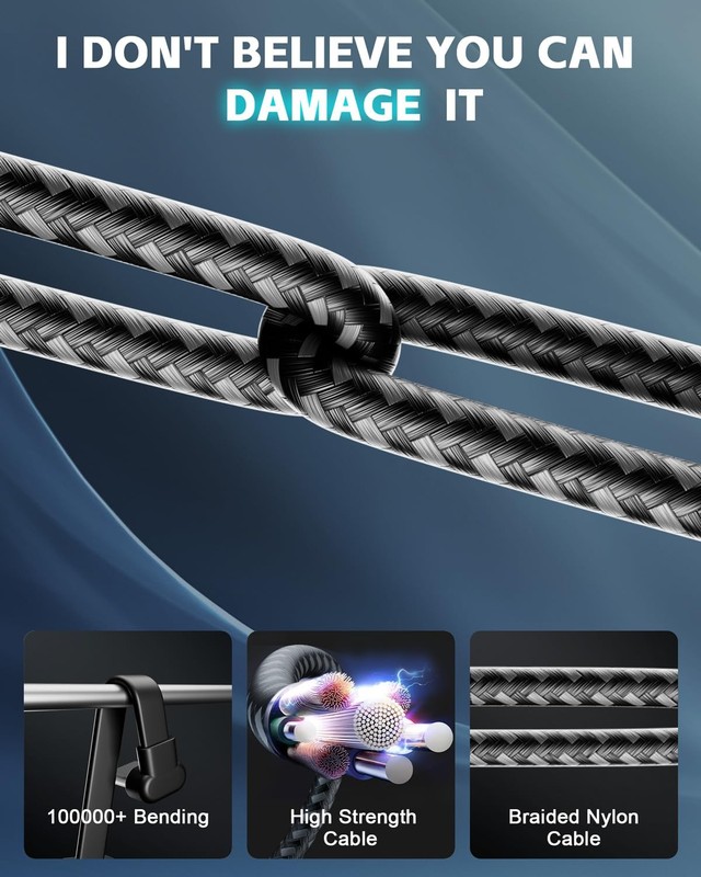 USB to USB Cable 6ft, 60W Charger Fast Charging, Nylon Braided Right Angle US... gallery