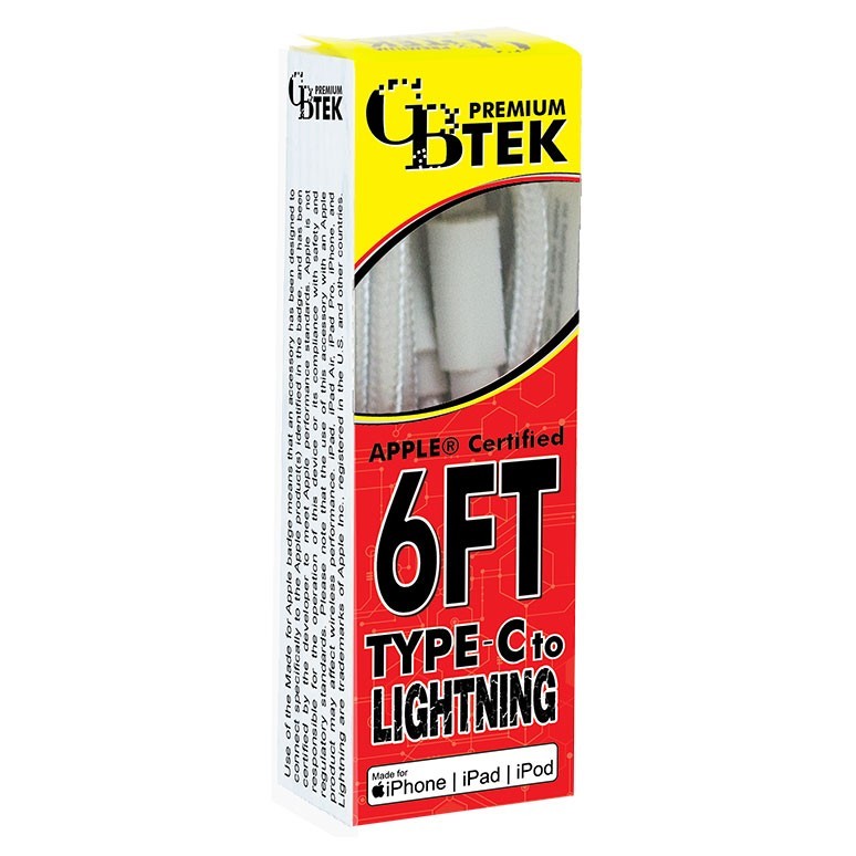 CBTEK iPhone MFI Certified 6ft Charging Cables - Type C to Lightning gallery