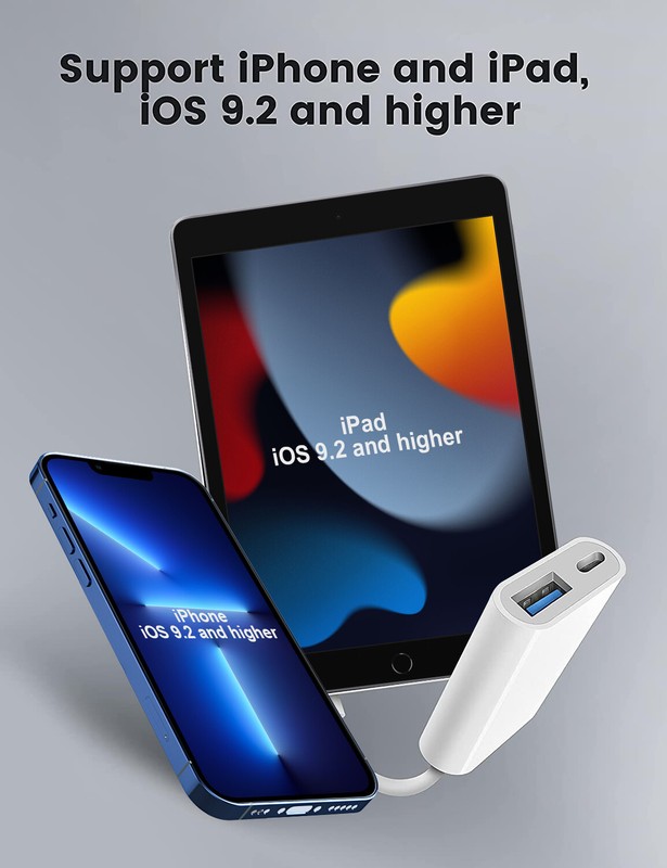 For iPad 9 8 7 6, Pro, Air 2 3 to USB 3.0 Camera Adapter OTG +Fast Charging Port gallery