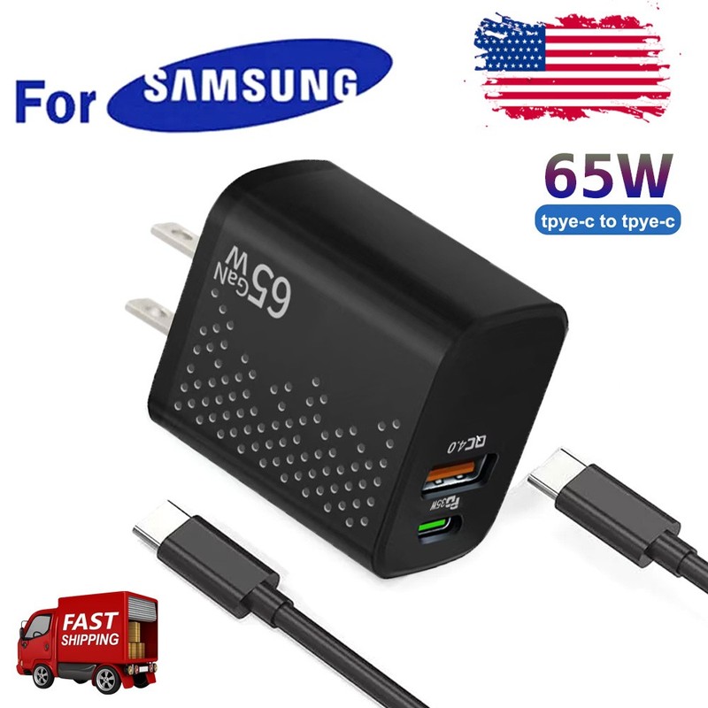 65W PD Power Adapter Duo Wall Charger+Cables For Samsung S20 S21 S23 S24 S9 NOTE