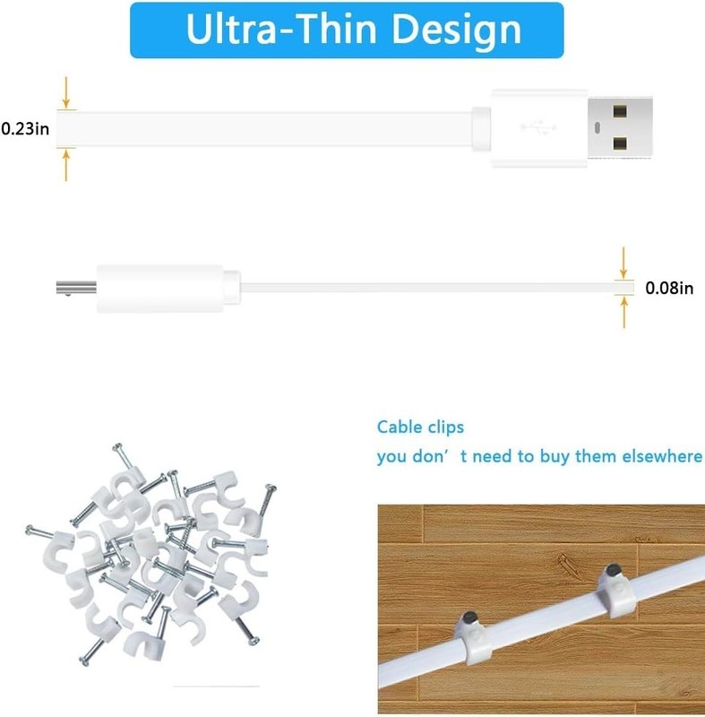 2 Pack Wyze Cam Power Extension Cable 20ft USB Flat Charging Camera Charger Cord gallery