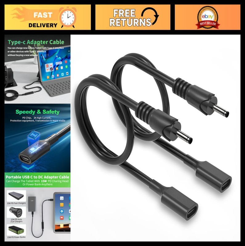 2Pack 3.28Ft USB-C to DC Adapter Cable 3.5mm Power Charge for Printer, CCTV, LED