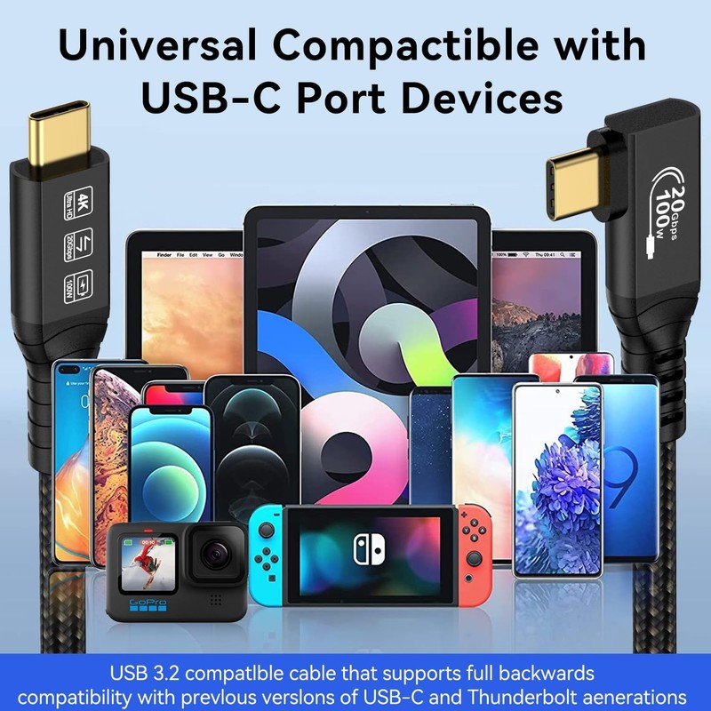 16.5FT 20Gbps USB C 3.2 Gen 2 Cable, 5M 90Degree Type C 4K60Hz UHD Video 5A/2... gallery