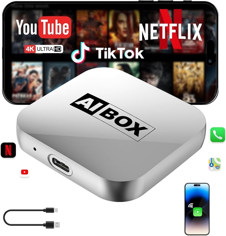 Apple iPhone & Android Wireless CarPlay Adapter with Compact Size