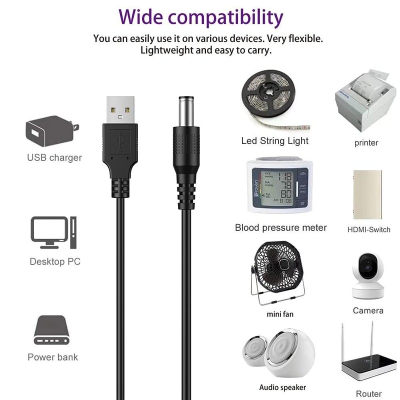 5FT USB to DC Charging Cable - Compatible with Multiple Devices & Tips gallery