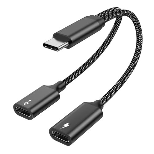 60W USB C Splitter Cable, 2-in-1 USB-C Male to Dual USB-C Female, Charge Whil...