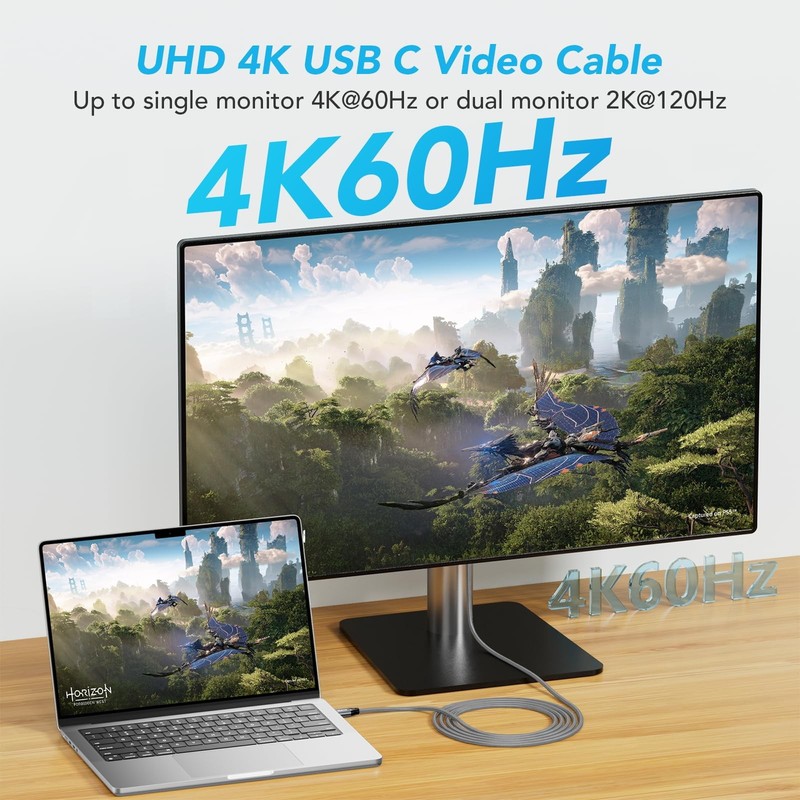 5Ft Nylon Braided USBC To USBC 3.2 Gen 2x2 Video Cable 8K@30Hz 4K@144Hz gallery