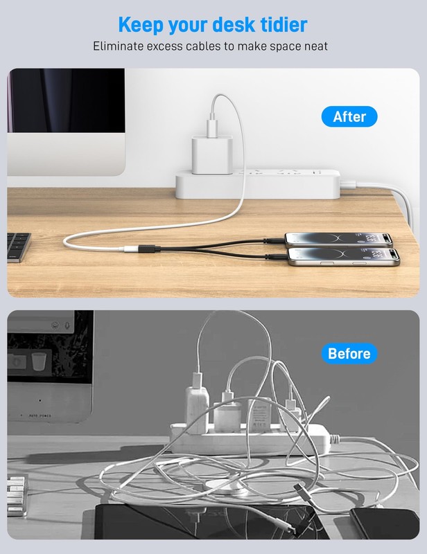 USB C Splitter 1 in 2 Out, USB Type C Splitter, USB C Female to Dual Type C Male gallery