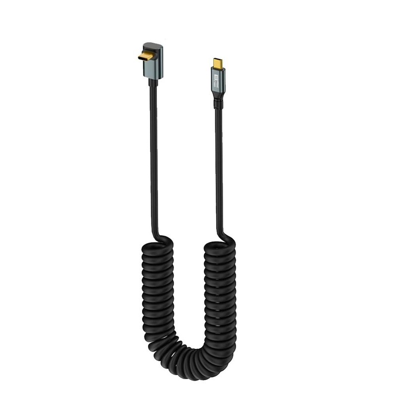 20Gbps USB Type C Coiled Cable, 100W PD QC Cord, Straight Male to 90 Degree U…