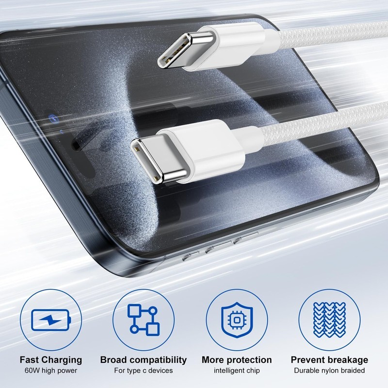 USB-C to USB-C Cable Lot Fast Charger Type C Charging Cord For iPhone 15 16 17 gallery