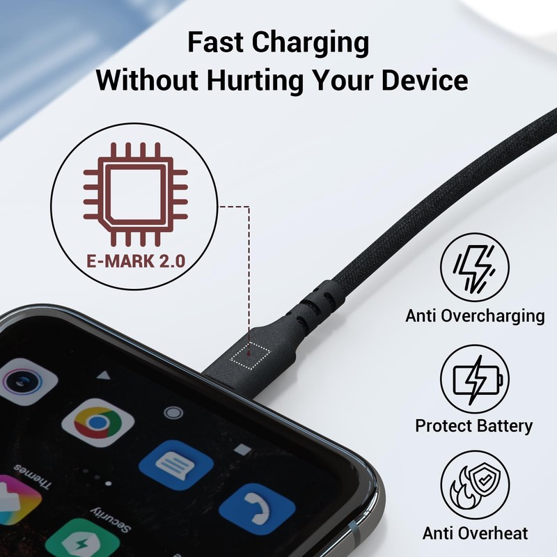 240W USB Cable 6.6FT High-Stretch Nylon Braided 5A Fast Charging Cord with iP... gallery