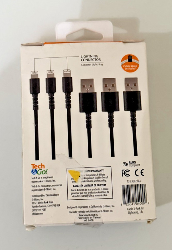 3-Pk Tech & Go Fast Charging Cable iPhone iPad Signature 3 Ft - New Open Box gallery