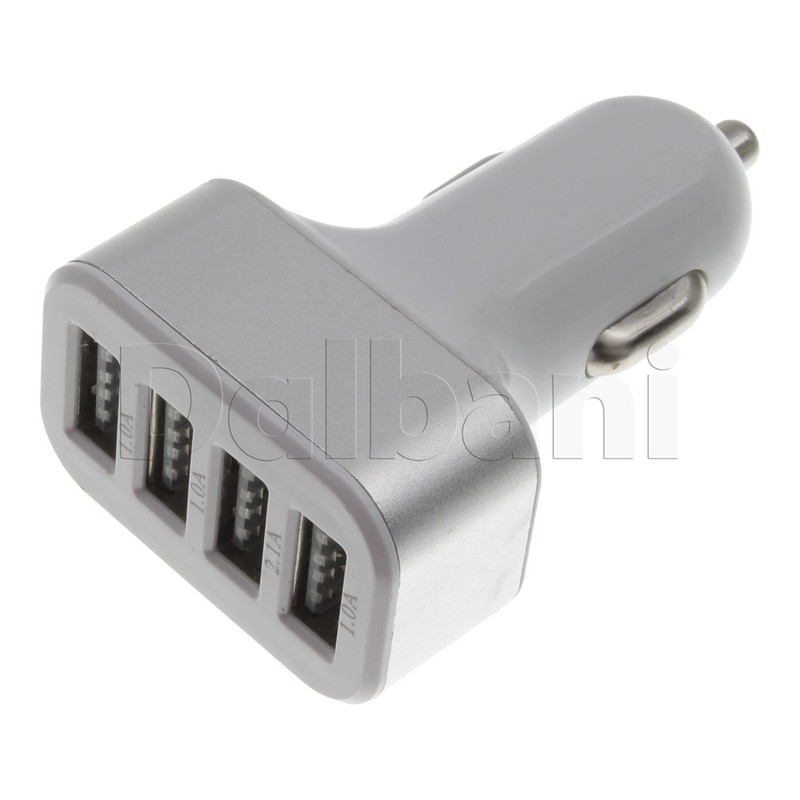 4 Port USB Car Charger 2.1A 1A Silver for Universal Devices