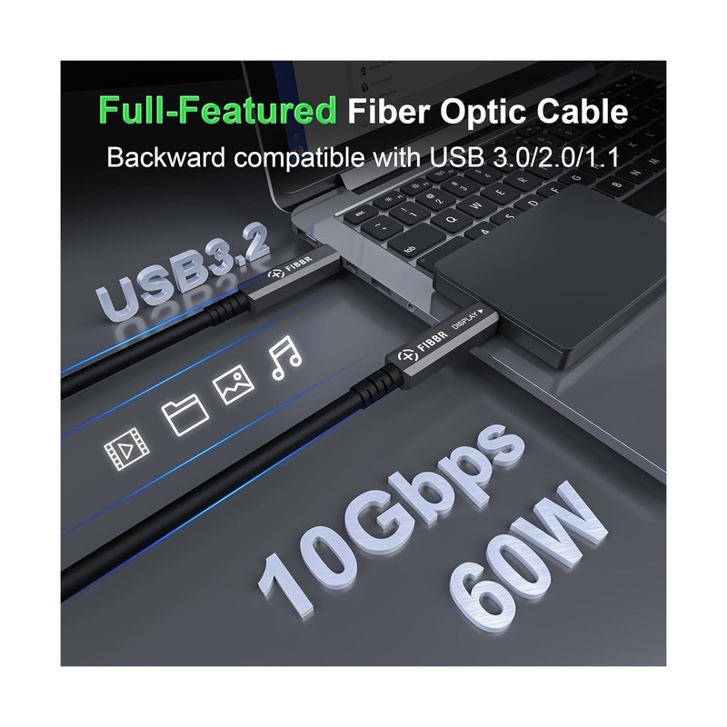 Fiber Optic USB C Cable(16.5ft), Full-featured Active Optical USB C to USB C ... gallery