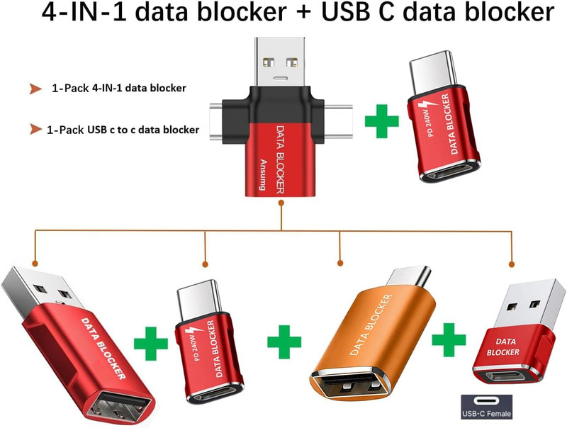 Data Blocker, 4-In-1 Universal USB Data Blocker, Protection from Illegal Downloa gallery