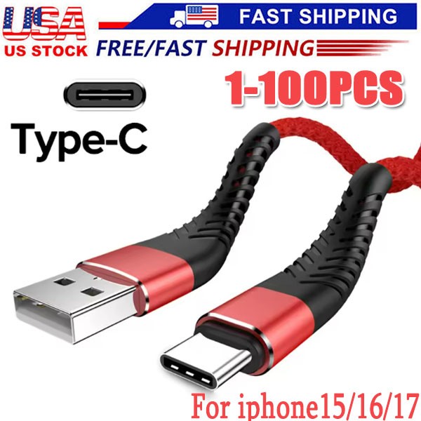 Braided USB C Type C Fast Charging Data Cable Cord for iPhone 16 Pro Max 15 lot