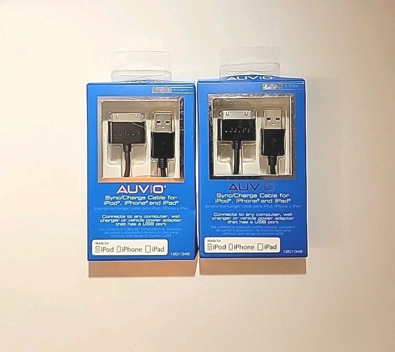2 AUVIO Sync/Charge Cable For iPod, iPhone, and iPad 3.8 Ft