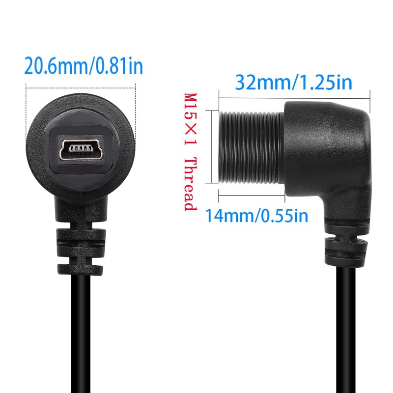 90 Degree Angle Mini USB Panel Flush Waterproof Extension Cable 11 Inch Left gallery