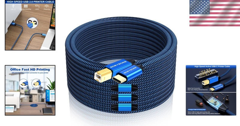 Blue Nylon USB C Printer Cable 100ft gallery