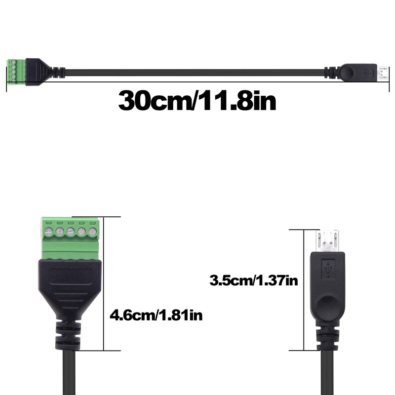 2 PCS Micro USB To 5Pin Screw Terminal Block Solderless Adapter 30cm Cord gallery