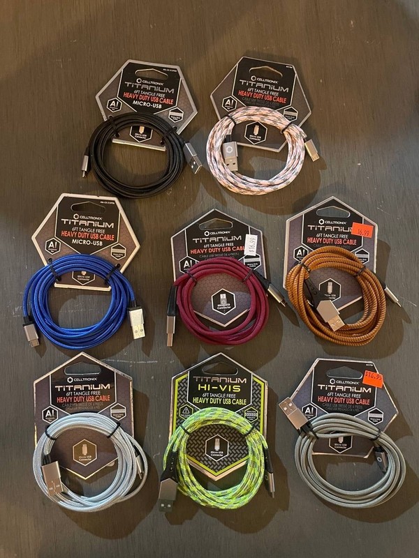 Lot 6 Micro USB Celltronix Pugs Titanium Hi-vis 6Ft No Tangle Heavy Duty OC7