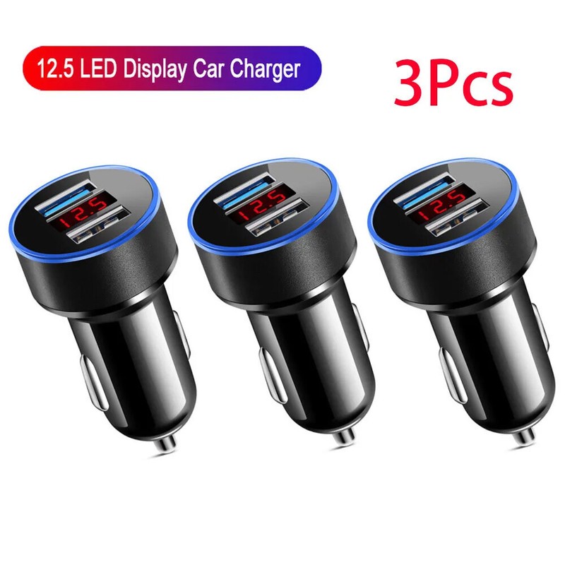 3Pack Dual USB Car Quick Charger Cigarette Lighter Adapter LED Volt-display