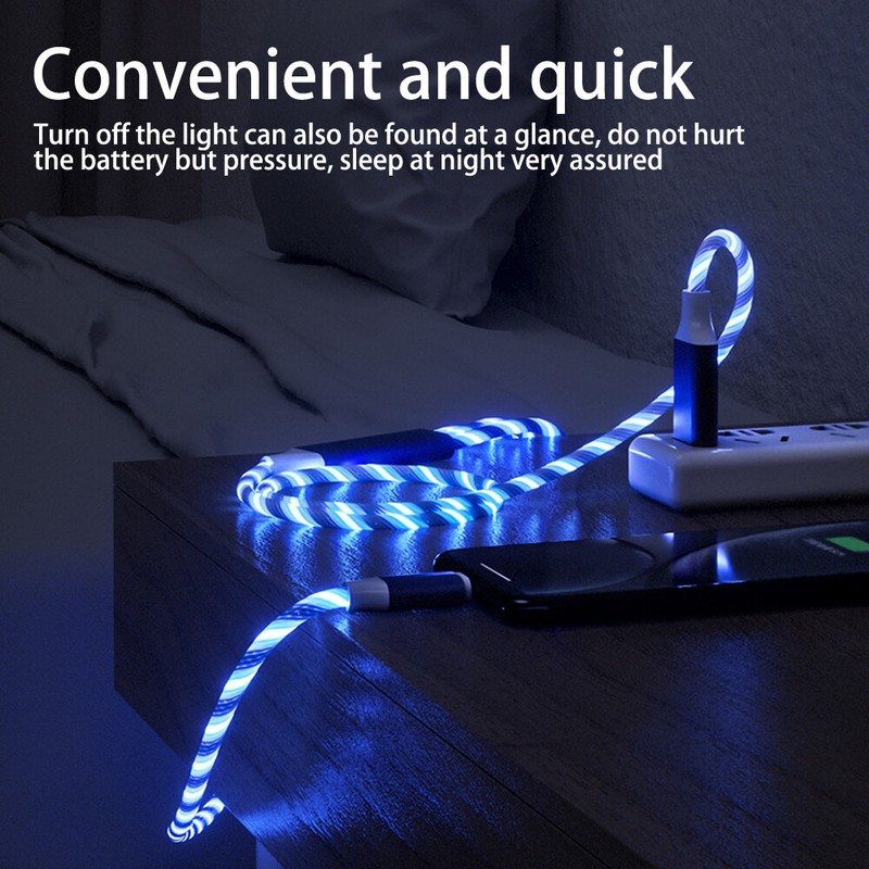 3PCS Blue 3 in 1 LED Light Up Charging Charger Cable For iPhone Micro USB Type C gallery