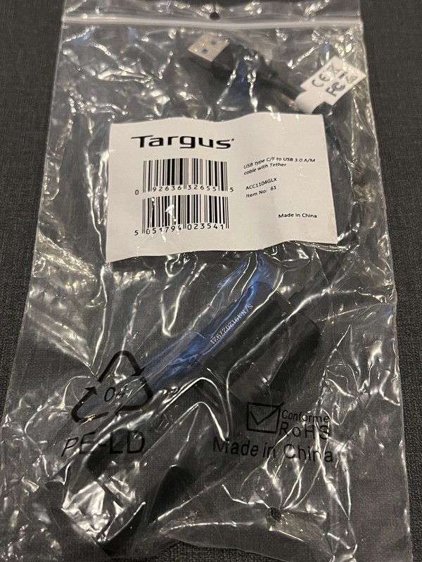 Targus ACC1104GLX USB Type C/F To USB 3.0 A/M Adapter Cable W/ Tether New gallery
