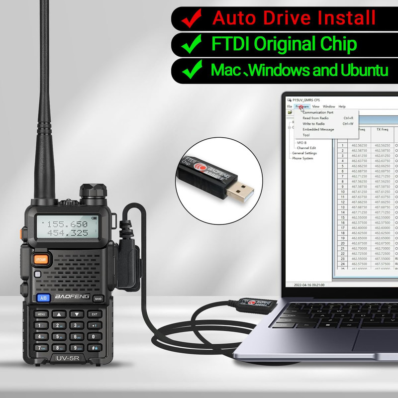 FTDI USB Programming Cable for Ham Radio UV-5R K-Type Compatibility Windows Mac gallery