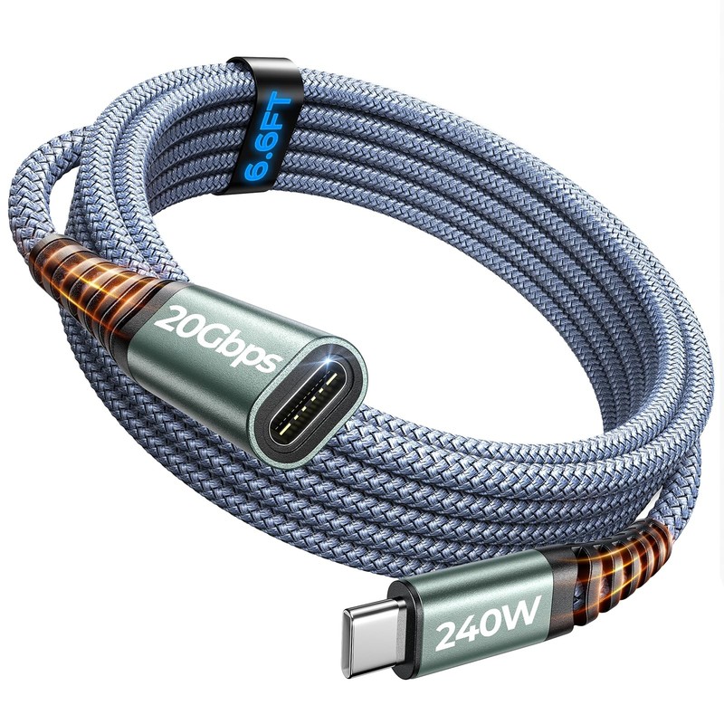 USB C Extension Cable 6.6FT/20Gbps/240W/4K@60Hz USBC Extension Cable