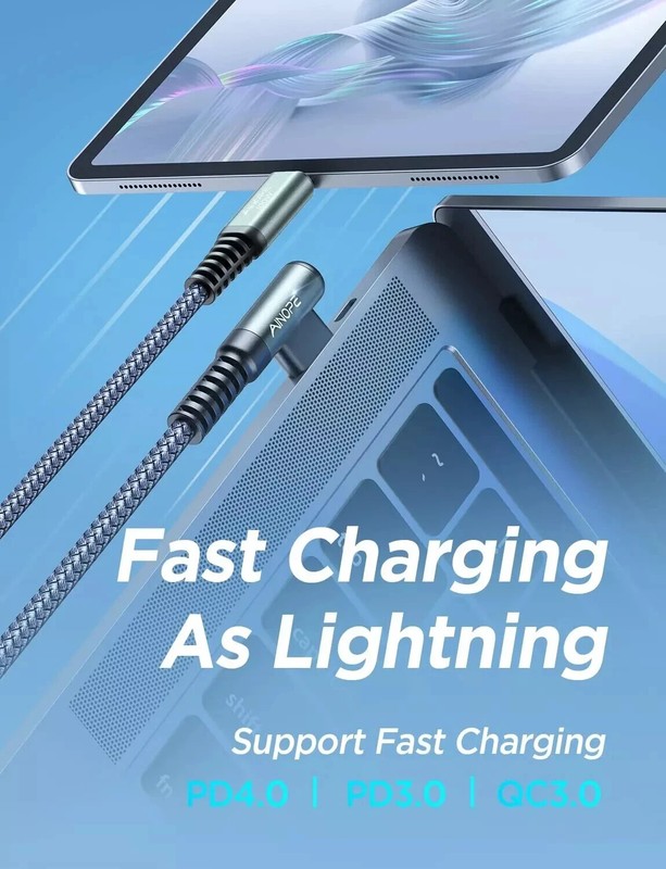 100W USB C to USB C Cable Fast Charging 10FT Right Angle USBC USBC gallery