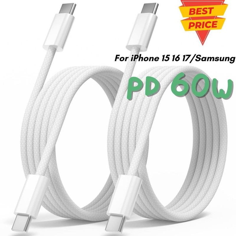 PD 60W Fast Charging Cord 20V 3A USB-C to USB-C Cable For iPhone Air 17 16E 15