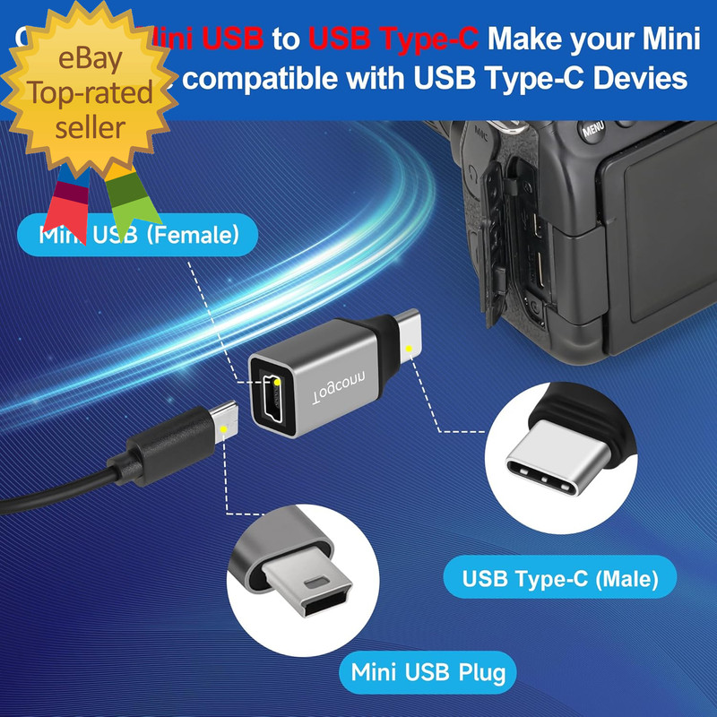 Mini USB to USB C Adapter 2 Pack, Mini USB (Female) to USB Type-C (Male) Convert gallery
