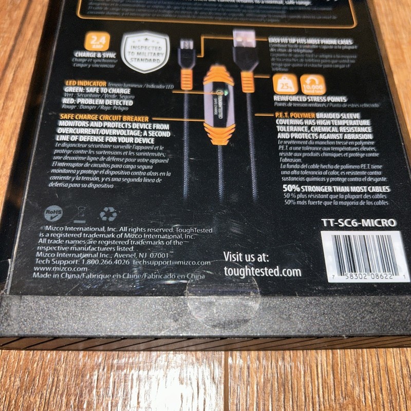 ToughTested Pro+ Safe Charge Micro USB Cable 4ft w/ Circuit Breaker QC2.0 gallery